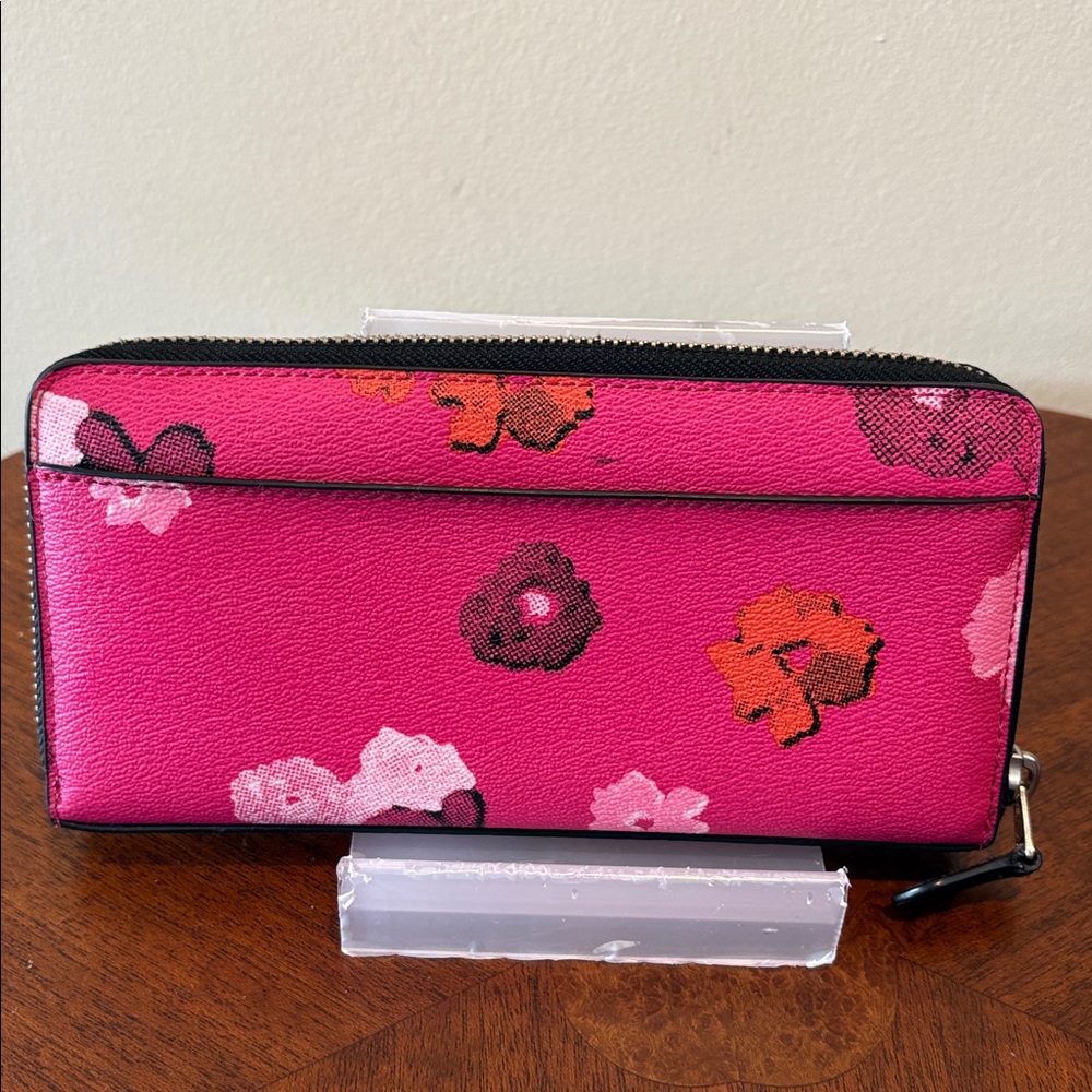 Coach long wallet  Zip-Around Wallet hot pink floral/white black orange coated c - Picture 5 of 16